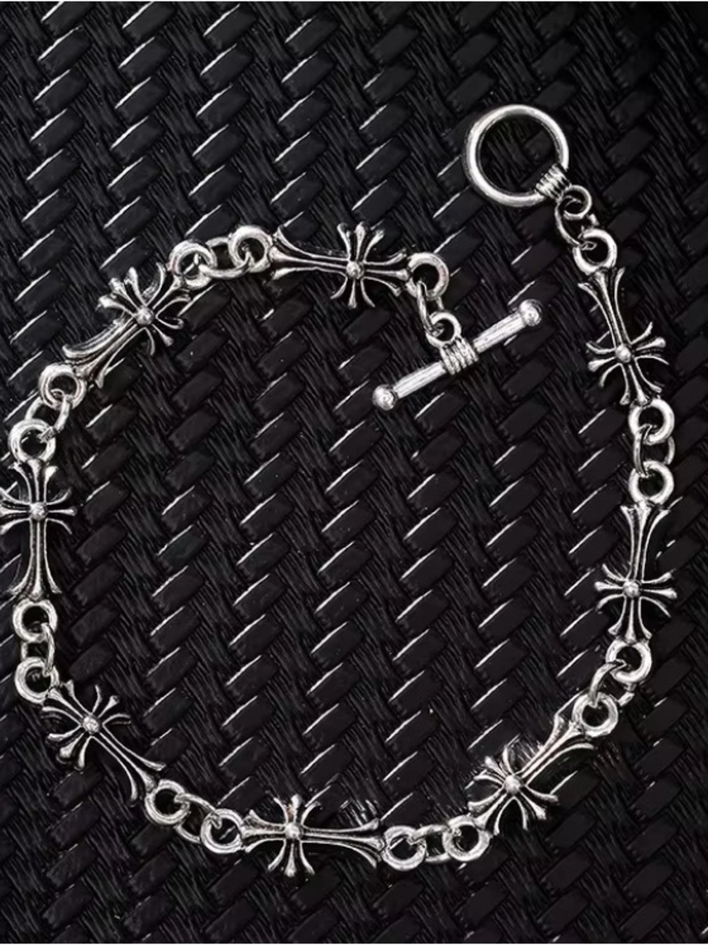 Silver Cross Link Toggle Bracelet